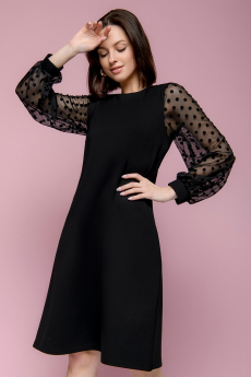 Новинка: платье черное свободного силуэта с рукавами из фатина 1001 DRESS