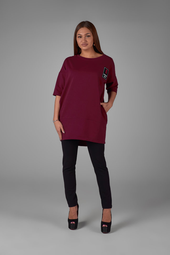 Фото товара 18230, бордовая туника в спортивном стиле