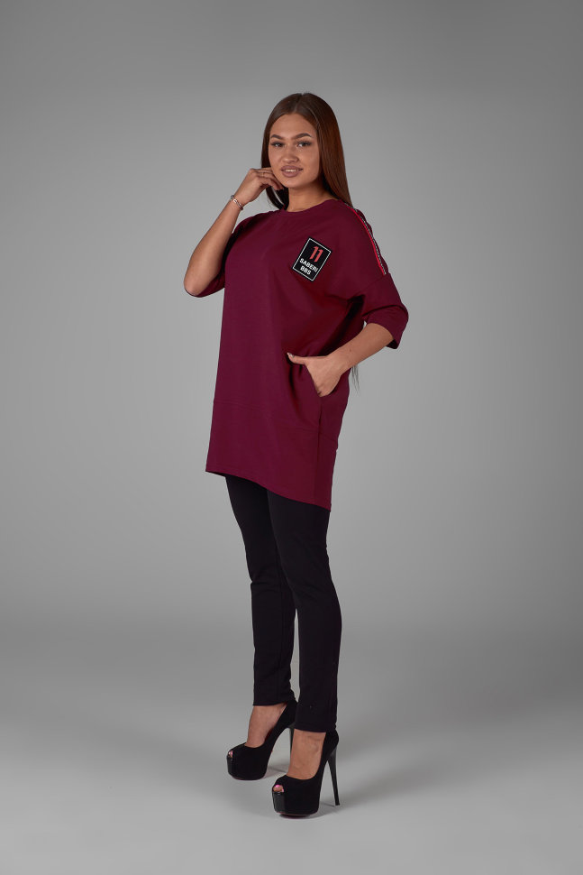Фото товара 18231, бордовая туника в спортивном стиле