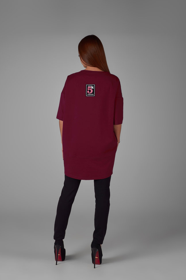 Фото товара 18232, бордовая туника в спортивном стиле