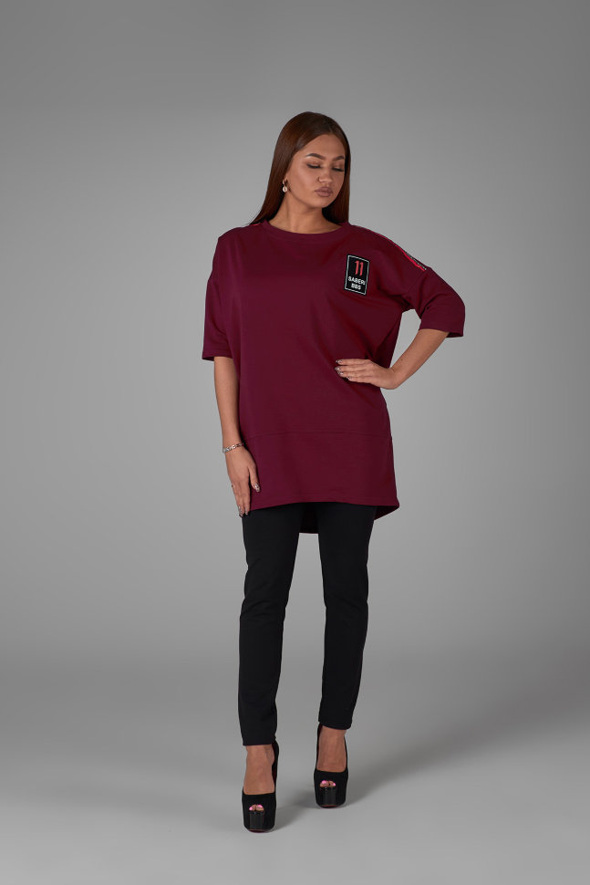 Фото товара 18233, бордовая туника в спортивном стиле